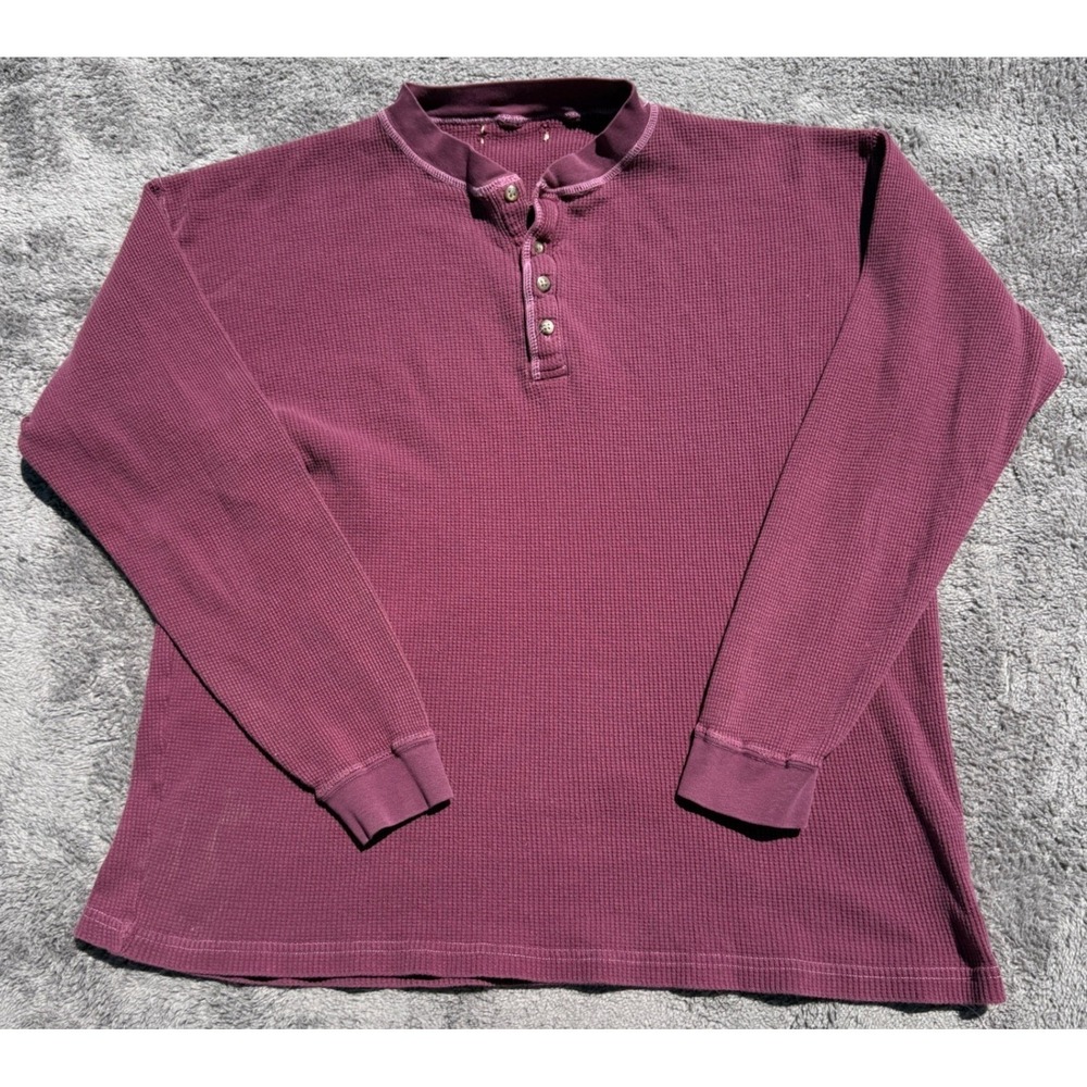 Unbranded Waffle Knit Henley Mens 2XL Burgundy Excellent Thermal Long Sleeve - Picture 3 of 6
